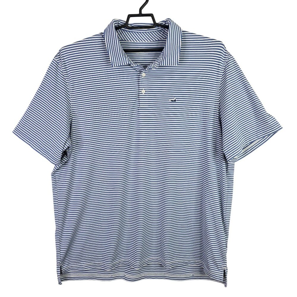 Mens Vineyard Vines Blue White Striped Polo Shirt Short Sleeve Polyester 2XL